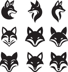 set of fox head icon vector art