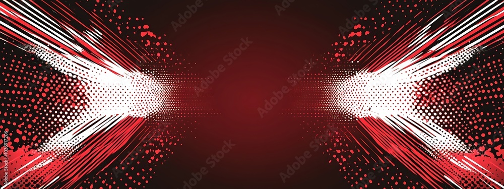 Poster Abstract red and white background with  lines and dots.