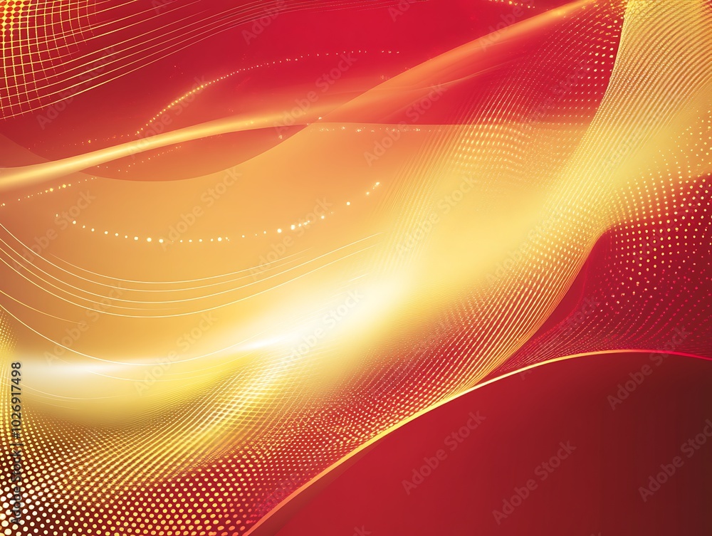 Poster Abstract red and yellow background with glowing lines and dots.