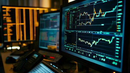 Real-time stock trading screen with market orders and financial updates on a computer