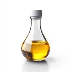 Clear Bottle with Vegetable Oil on White Background