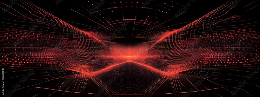 Leinwandbilder abstract red glowing light and lines creating a tunnel effect in a dark background.