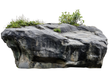 Large Gray Rock Formation With Green Grass isolated on a transparent background