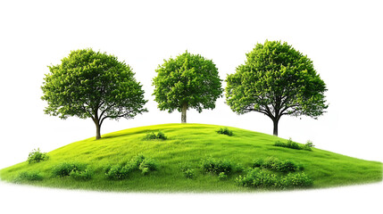 Fototapeta premium Lush Green Trees On A Grassy Hill isolated on a transparent background