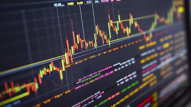 Stock market graphs with fluctuating prices displayed on a trading platform screen