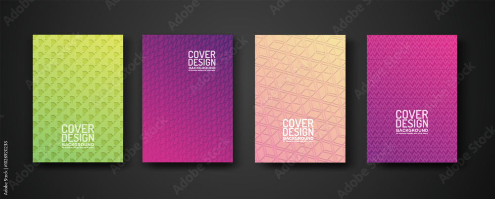 Poster set cover design with modern geometric lines textured pattern and colorful dynamic gradation