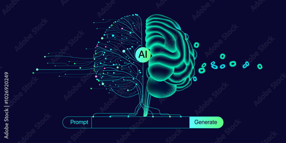 Poster illustration of abstract stream information. generate image, video from prompt concept. big data, te