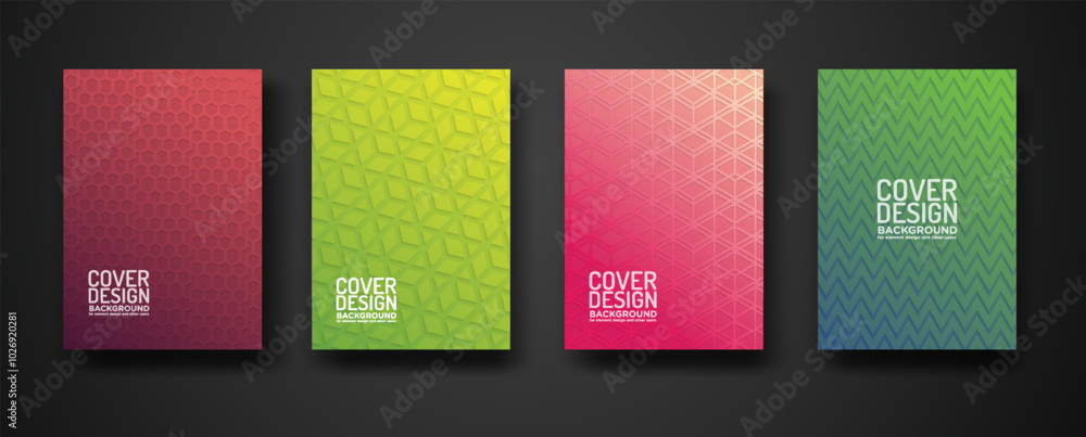 Poster set cover design with modern geometric lines textured pattern and colorful dynamic gradation