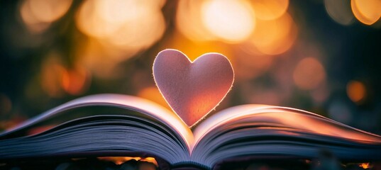 Open Book with Heart Symbol and Bokeh Lights