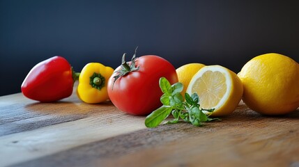 Close-up of vibrant fresh vegetables and fruits on wooden table, symbolizing healthy blood pressure foods, emphasizing natural nutrition and wellness.