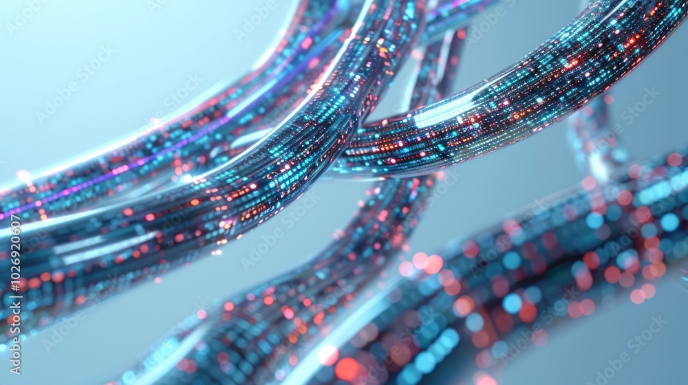 Poster abstract digital network with intertwined cables and glowing data