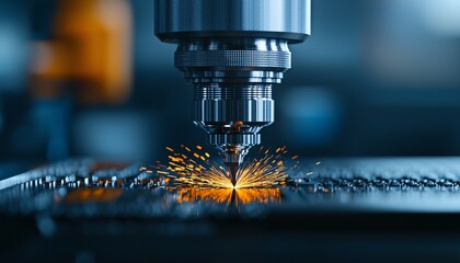 Precision CNC Machine Cutting Metal Sheets in Well-Lit Workshop - High-Tech Production Process Close-up