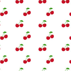 Cherry seamless pattern. Red berries with a leaf.