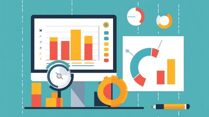 Financial alert, SEO chart, social security benefits, marketing strategies, flat design illustration