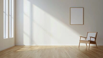 Minimalist bedroom with Nordic-style furniture, white walls, and wooden floors