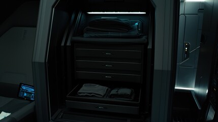 Obraz premium Futuristic Spacecraft Interior with Open Storage Compartment