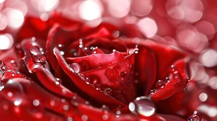 Close-up of a Dew-Covered Red Rose Petal
