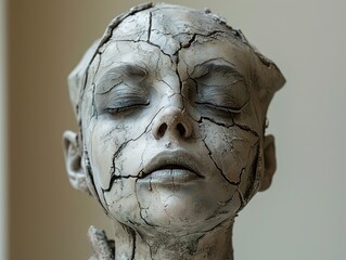 Cracked Clay Sculpture: A Study in Human Form and Fragility