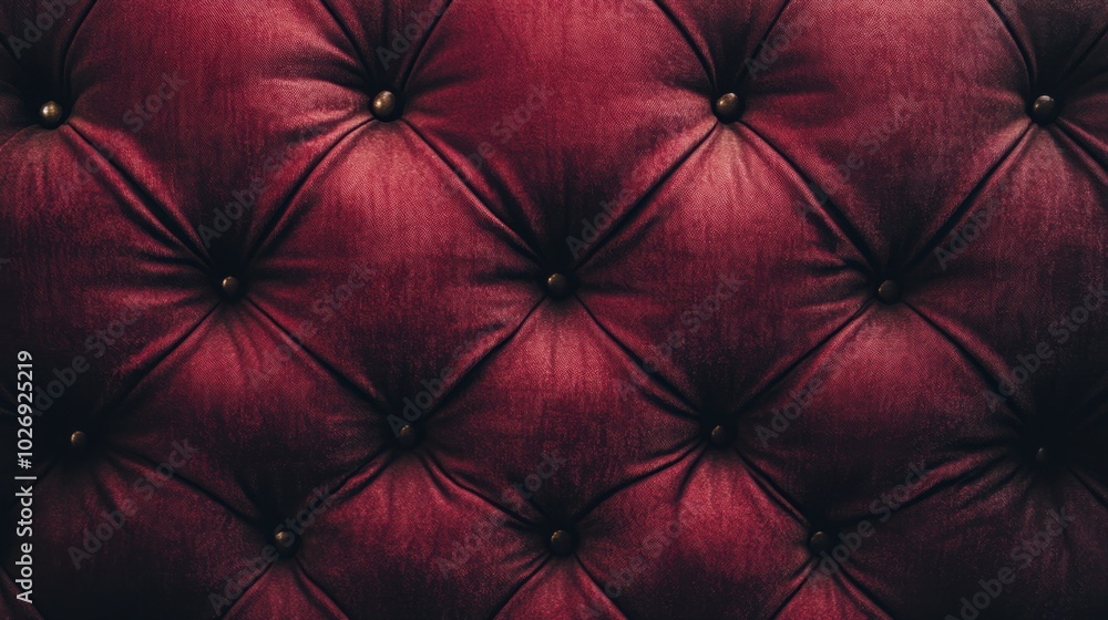 Aufkleber a close-up texture of a red chester-style sofa with dotted button patterns, showcasing its luxurious