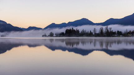 Tranquil Misty Morning Over Mission BC Landscape