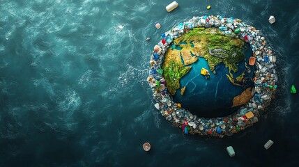 A striking visual of Earth surrounded by ocean pollution, highlighting environmental issues and the need for sustainability.