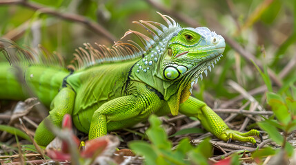 Fototapeta premium green iguana on a branch