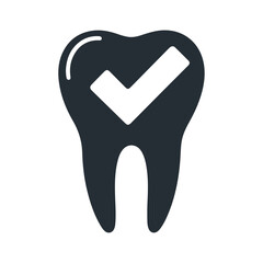 Black silhouette tooth with a checkmark vector icon design