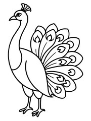 Fototapeta premium simple icon Children coloring book page, line art, black and white, cartoon cute style, illustration of a peacock