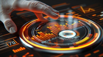 A Human Hand Interacting with a Futuristic Interface