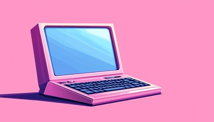 Nostalgic Retro Computer with Pixel Art on Screen Against Plain Wall - Vintage Digital Aesthetics