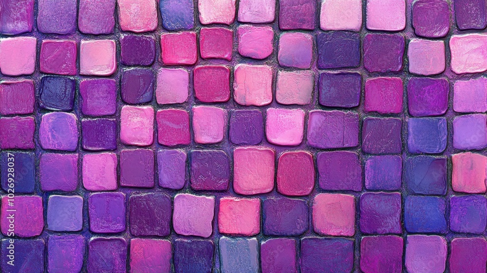 Poster a pattern of violet and pink squares, designed in a colorful and abstract style, resembling a tiled 