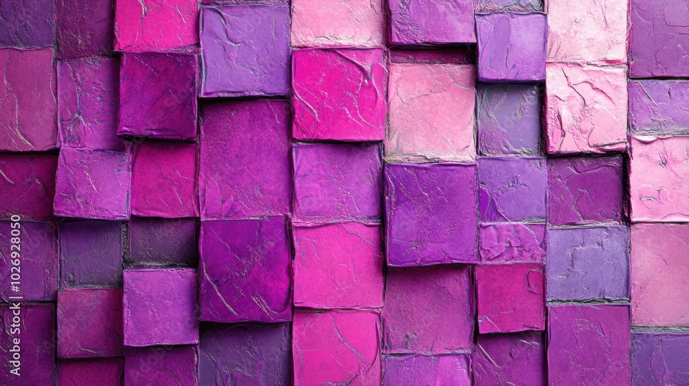 Poster a pattern of violet and pink squares, designed in a colorful and abstract style, resembling a tiled 