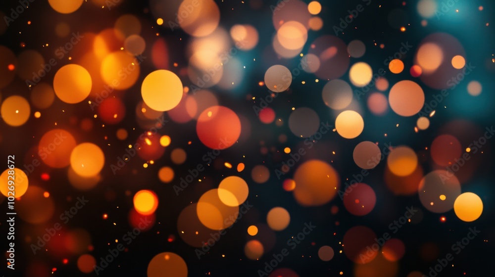 Poster a playful pattern of colorful dots and circles against a black backdrop, evoking a dynamic bokeh eff
