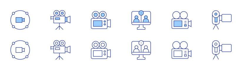 Video icon set in two styles, Duotone and Thin Line style. Editable stroke. video call, video camera.-1