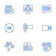Video icons set. Line Duotone style, editable stroke. video call, video camera
