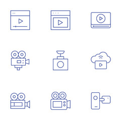 Video icons set. Thin Line style, editable stroke. video recorder, vod, video production, video camera, video, video lesson