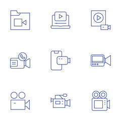 Video icons set. Thin Line style, editable stroke. video, video call, video calling app, video camera