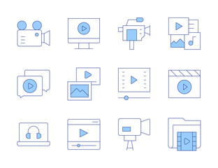 Video icons. Line Duotone style, editable stroke. elearning, multimedia, video player, video call, video camera, video chat, video clip, video, video folder