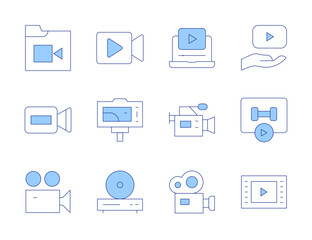 Video icons. Line Duotone style, editable stroke. video console, video player, video recording, video tutorial, video camera, video