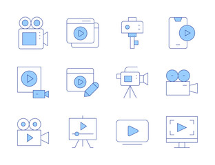 Video icons. Line Duotone style, editable stroke. video editor, video player, videocamera, video editing, video lesson, video, video camera