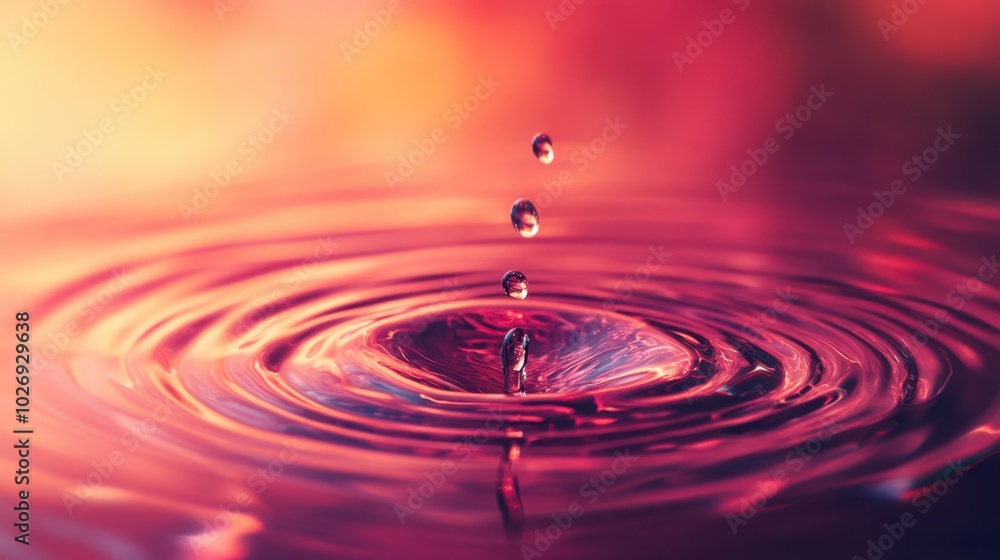 Poster a single water droplet falls into a smooth surface, creating ripples that spread outwards, symbolizi
