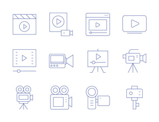 Video icons. Thin Line style, editable stroke. video, video lesson, video clip, video calling app, video camera