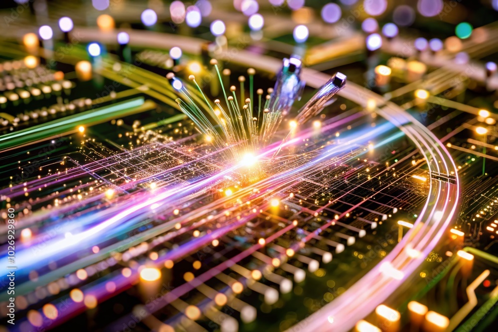 Poster futuristic communication visualization in tilt-shift style for cyber technology background