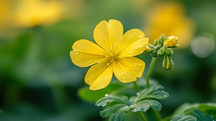 Single Yellow Flower with Dew Drops