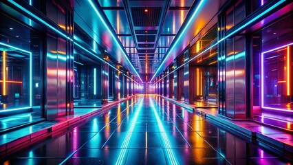 Fototapeta premium Futuristic Neon Corridor with Tilt-Shift Effect for Stunning Visuals