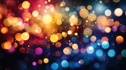 Obraz premium A vibrant pattern of colorful dots and circles on a black background, resembling a bokeh effect with playful particles.