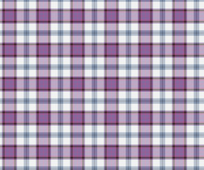 Plaid fabric pattern, white, purple, gray, seamless for textiles, and for designing clothes, skirts, pants or decorative fabrics. Vector illustration.