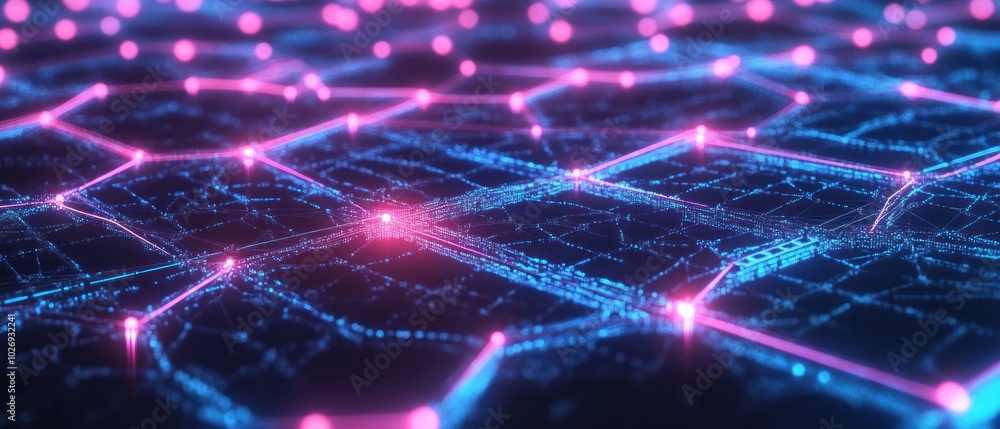 Poster abstract digital network background with glowing dots and lines connections