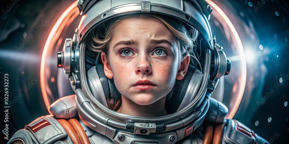 Poster girl astronaut in space suit isolated on white background - high dynamic range image for space explo