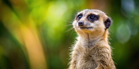Obraz premium of a meerkat, meerkat, cute, animal, wildlife, desert, mammal, standing, alert, nature, isolated, safari, furry, whiskers, watching